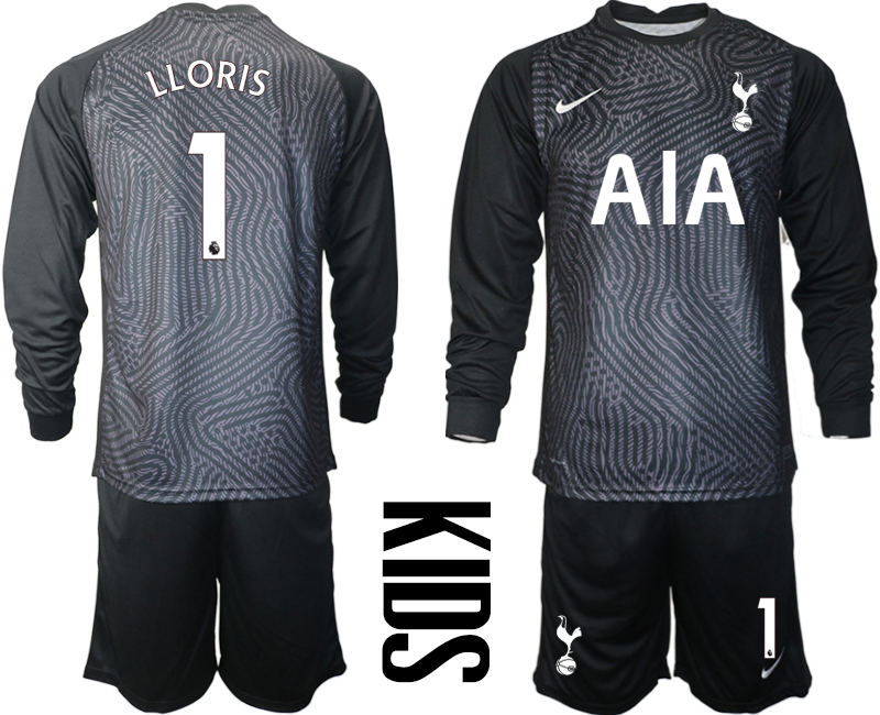 2021 Tottenham Hotspur black youth long sleeve goalkeeper #1 soccer jerseys->tottenham jersey->Soccer Club Jersey